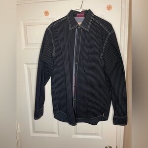 Mens Vintage Italia Black Long Sleeve Button Front Striped  Size Large‌‌‌‌‍‍‍‍‍‍